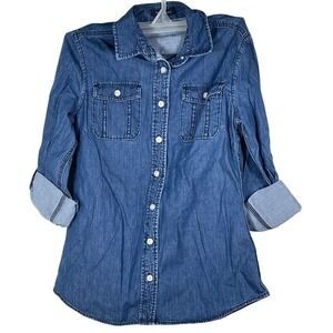 Banana Republic XS Denim Button Down Shirt Blue Long Sleeve western cowgirl mall